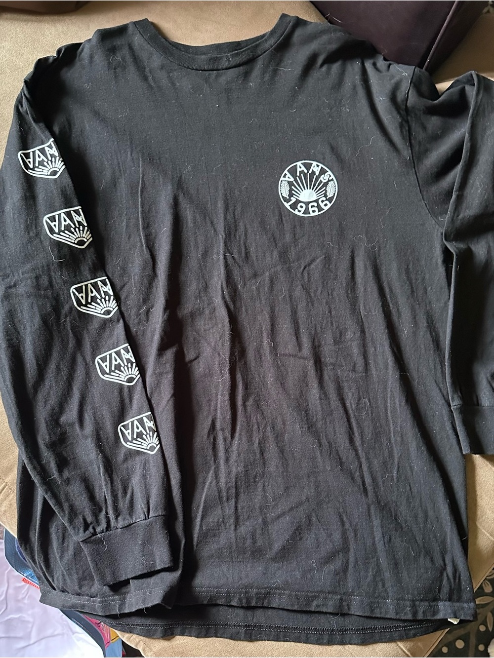 Vans Black Long Sleeve Tee with White Logo Prints